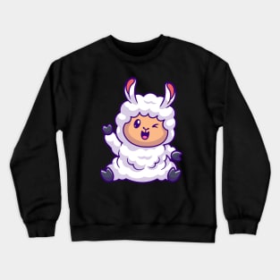 Cute Sheep Waving Hand Cartoon Crewneck Sweatshirt